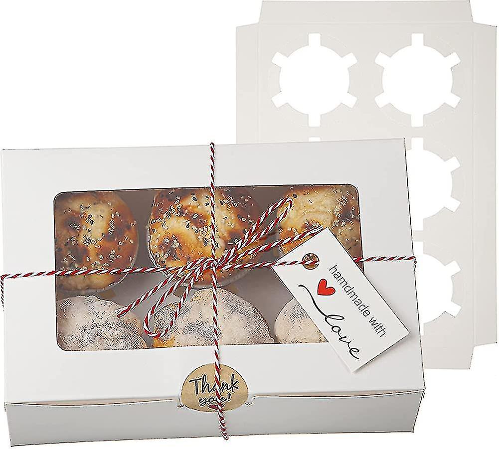 15 Sets  Cake Boxes And Rope With  Window And Inserts 6 Holders For Mini Cakes Gift