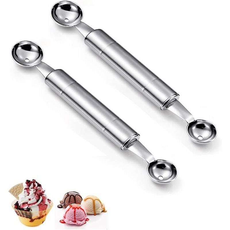 2PCS Ice Cream Spoons Double Head Melon Ball Spoon, Double Ended Spoon Multi-Function Fruit Spoon, Steel Multi-Function for DIY Fruit Salads Vegetabl