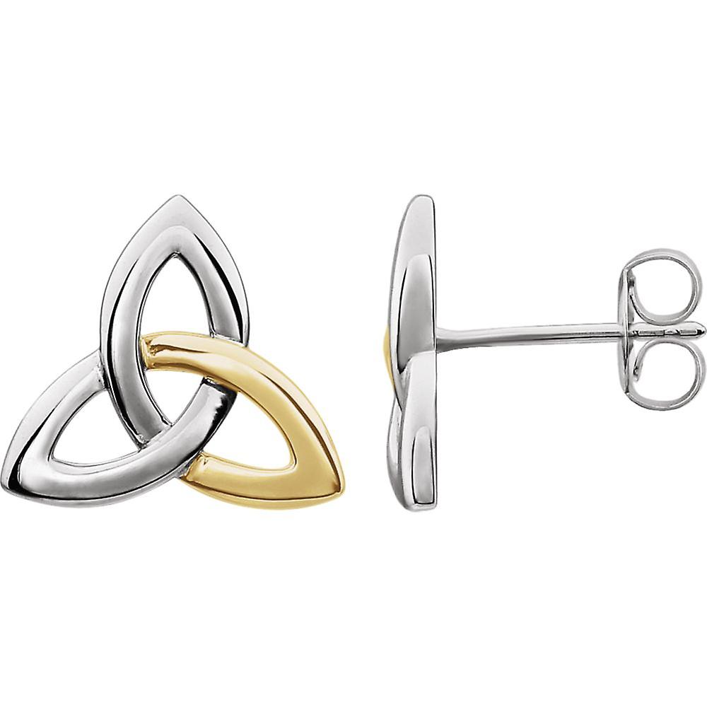Or blanc 14 carats et or jaune irlandais Claddagh Celtic Trinity Knot boucles d’oreilles boucle d’oreille pour femme