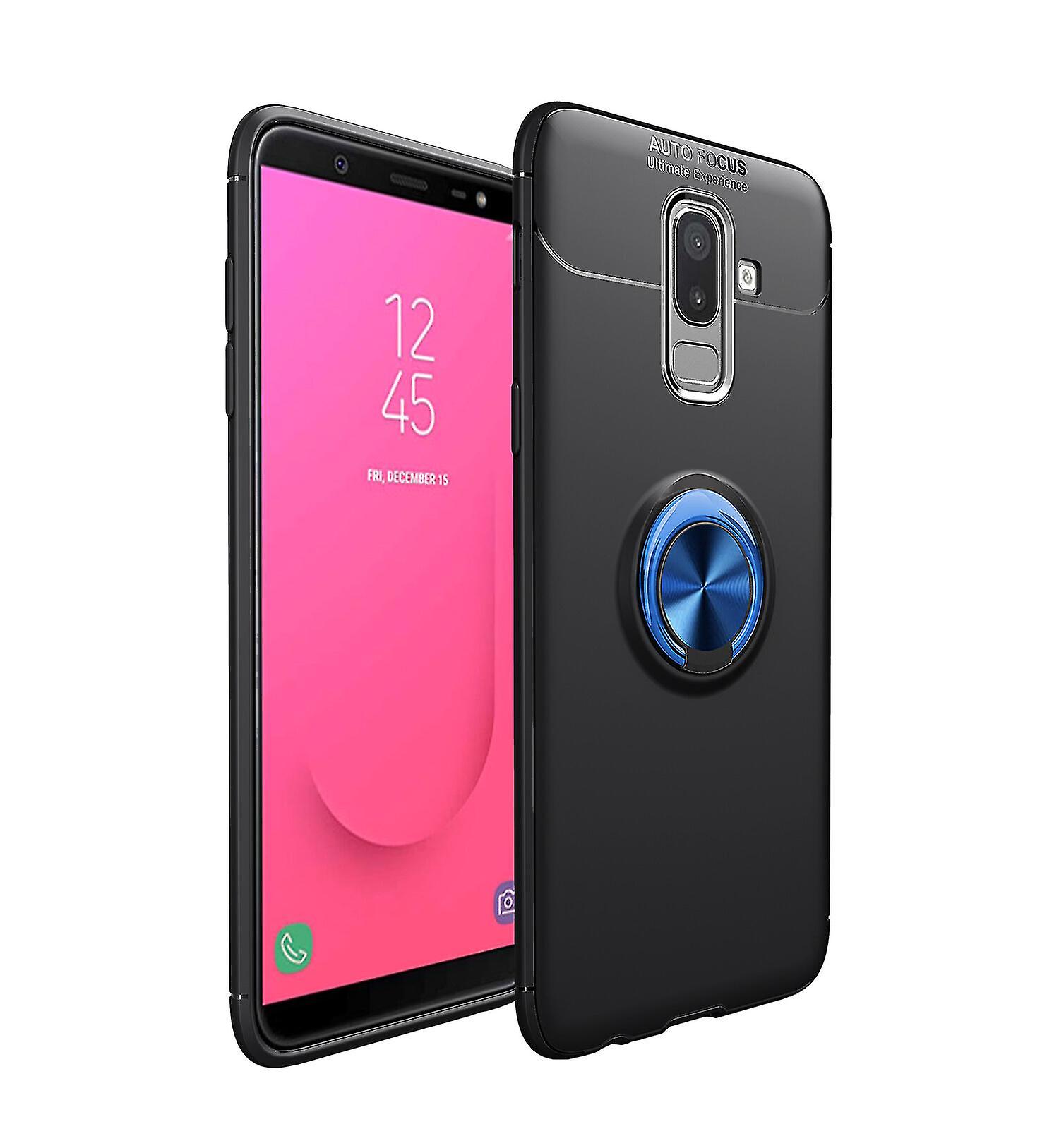 Shockproof Soft Gel Case For Samsung J8 2018 - Metal Ring Stand, High Quality, Scratch-resistant, Non-slip, Dustproof, Full Protection