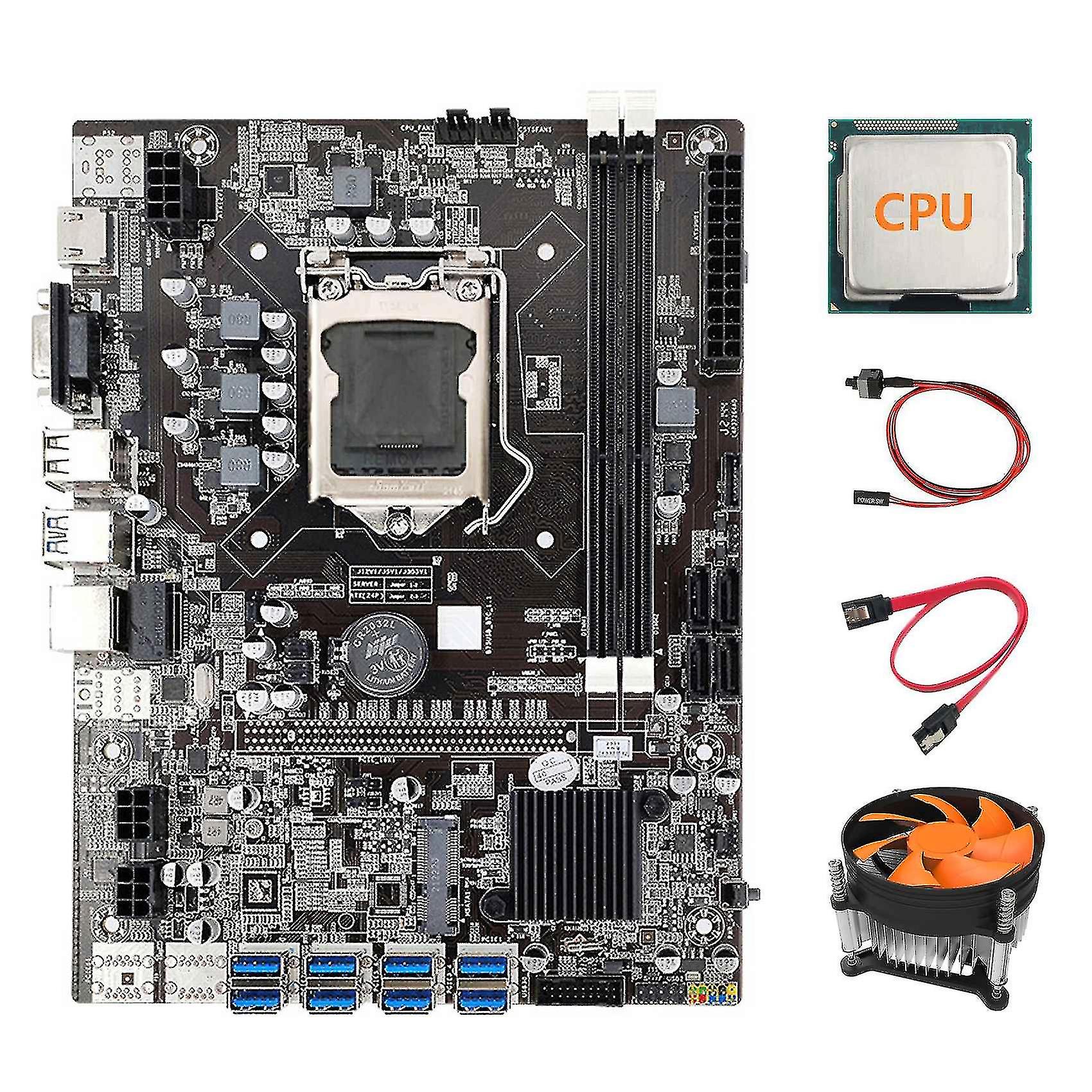 B75 Eth Mining Motherboard+random Cpu+cooling Fan+switch Cable Lga1155 8xpcie Usb Adapter Ddr3 Msat