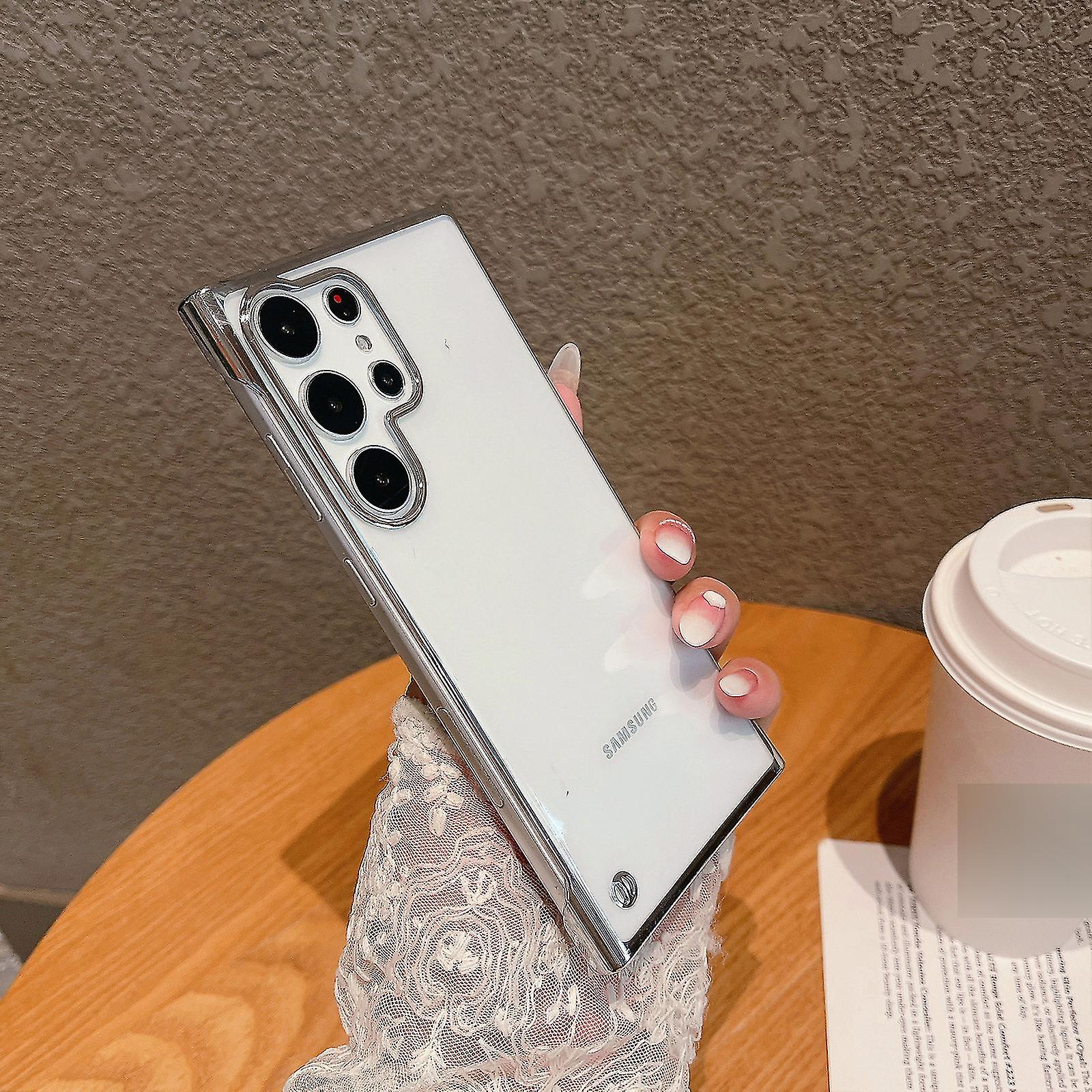 Compatível com Samsung Galaxy S24 Ultra Case Clear, Anti-amarelamento Electroplateed Frameless Case Protective