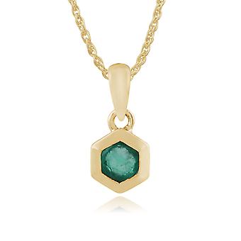 Geometric Hexagon Emerald Bezel Set Pendant Necklace in 9ct...