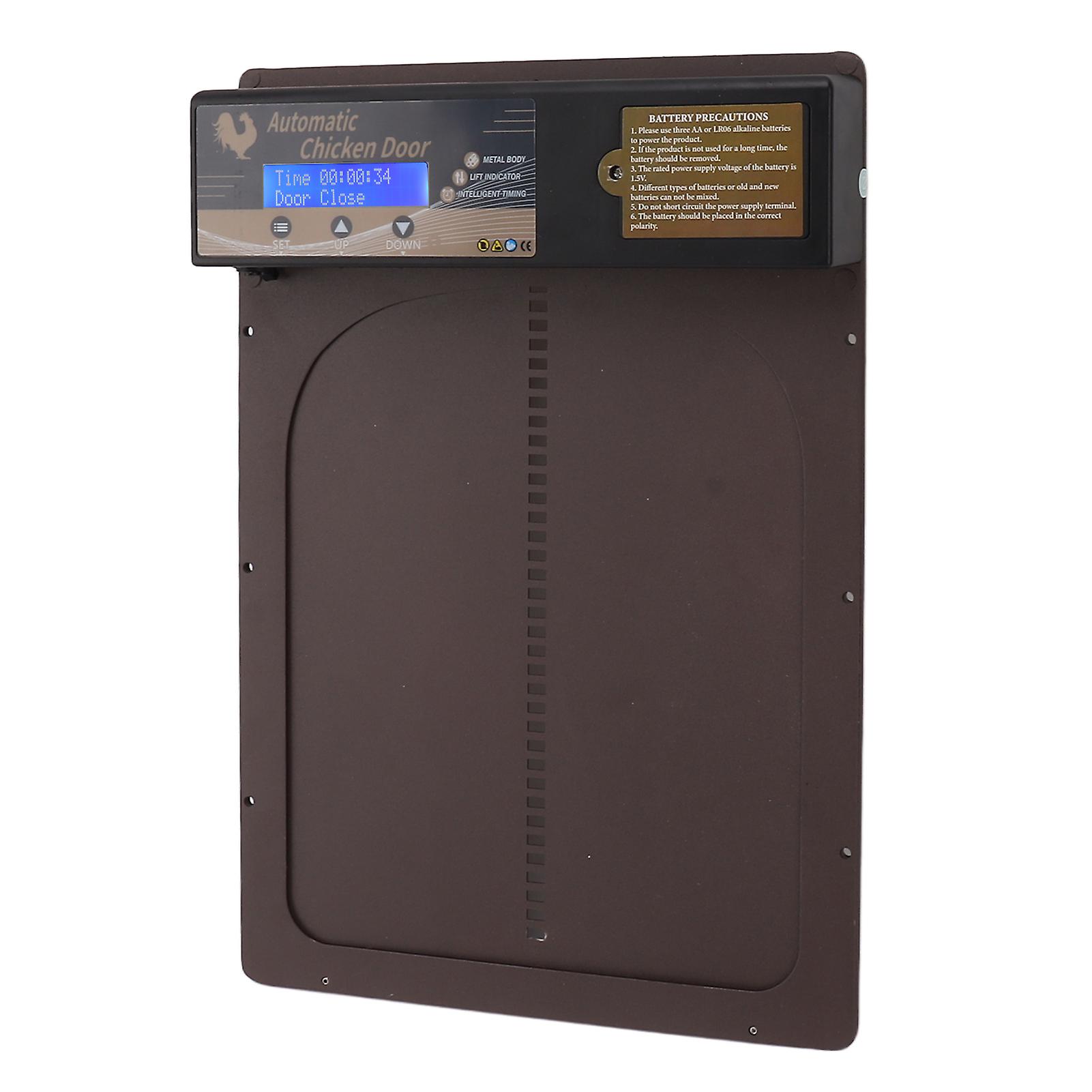 Automatic Chicken Coop Door IP45 Waterproof Programmable Aluminum Chicken Coops Door with Timer for Home Farm 100‑240V Brown EU Plug