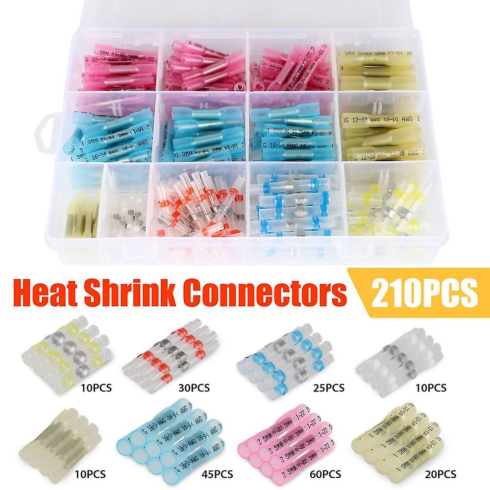 210pcs Heat Shrink Butt Terminals Wire Connectors
