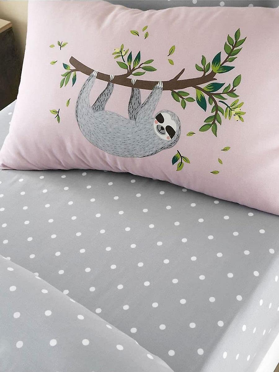 Sloth Hanging Out Dots Single Fitted Sheet and Pillowcase Set