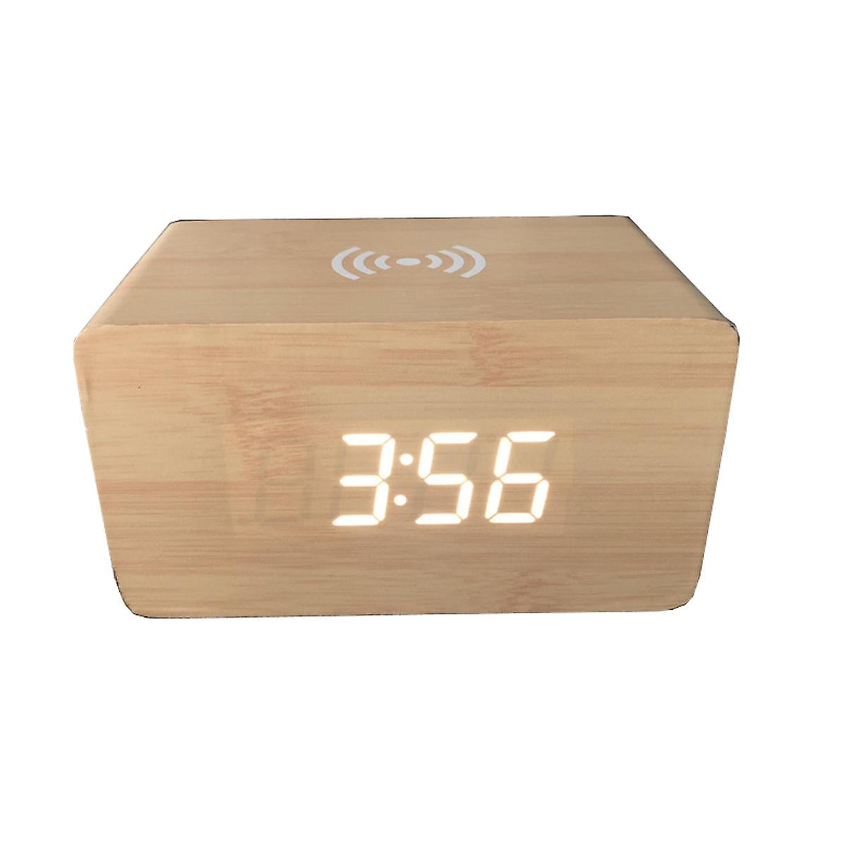 Digital Thermometer Led Desk Alarm Clock With Wireless Charger For Phone