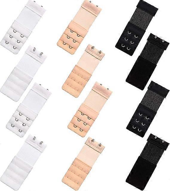 12 Pieces Womens Elastic Bra Extenders, 2 Hook 3 Row Adjustable Bra Extension Straps