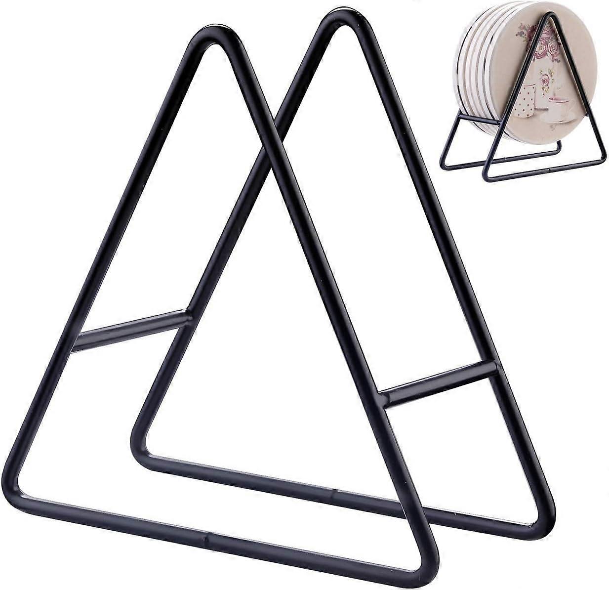 2PC Triangle Coaster Holder Black Iron Metal Holder Storage Caddy for Both Round and Square Coasters Fit 4 to 9 Pcs 6