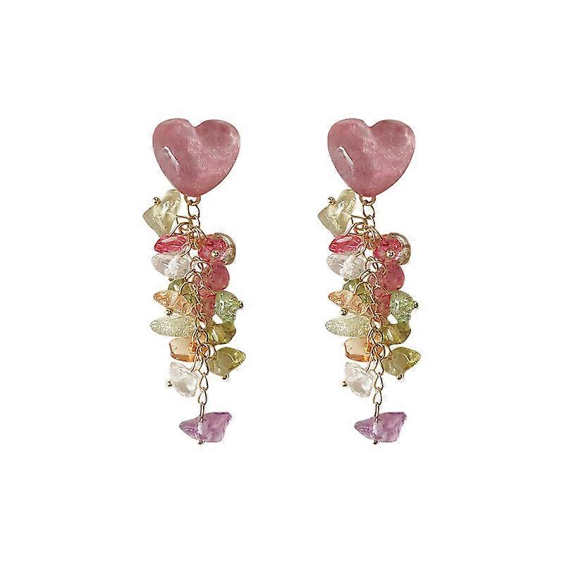 Carved Flower & Crystal Gem Drop Earrings