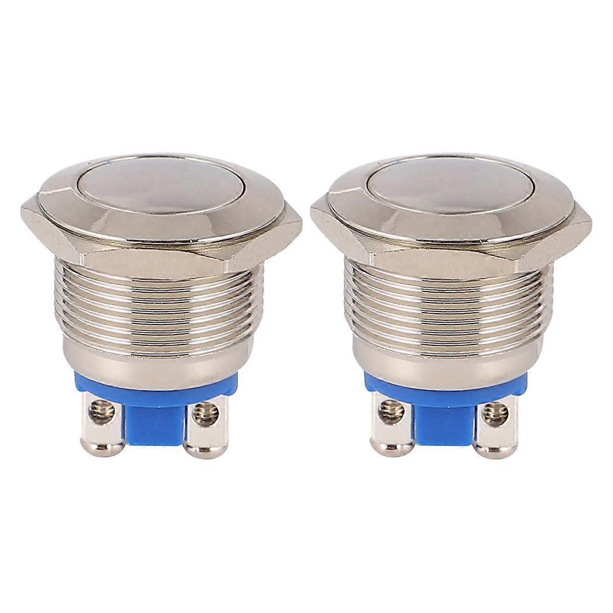 2pcs 19mm Flat Waterproof Momentary Stainless Steel Metal Push Button Switch (Silver)