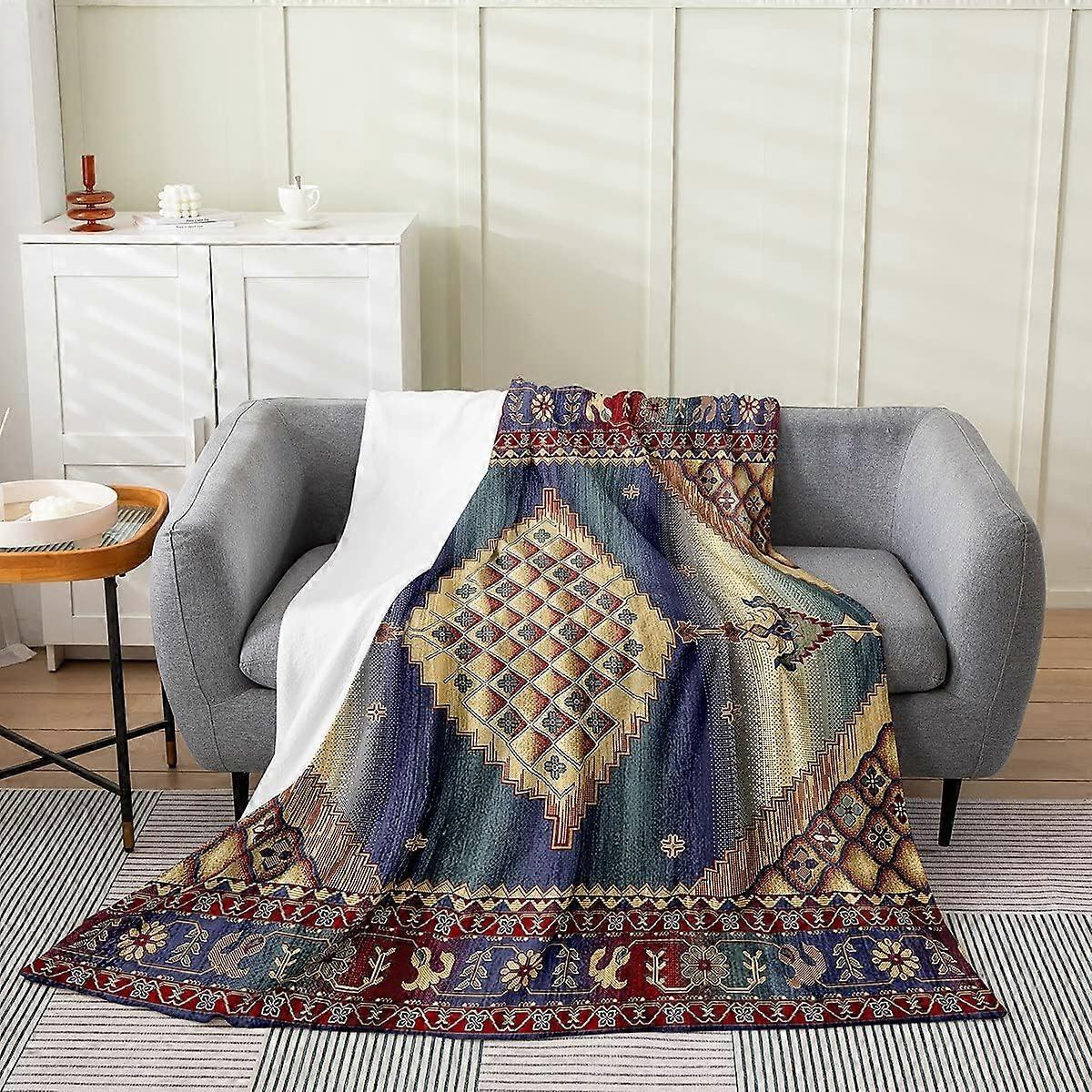 بطانية بوهو للأطفال 30 × 40 بوصة ، بطانية رمي بوهو غريبة ، بطانية من الصوف القبلي الأزهار الزرقاء الرجعية ، بطانية صوف عتيقة عتيقة Gr