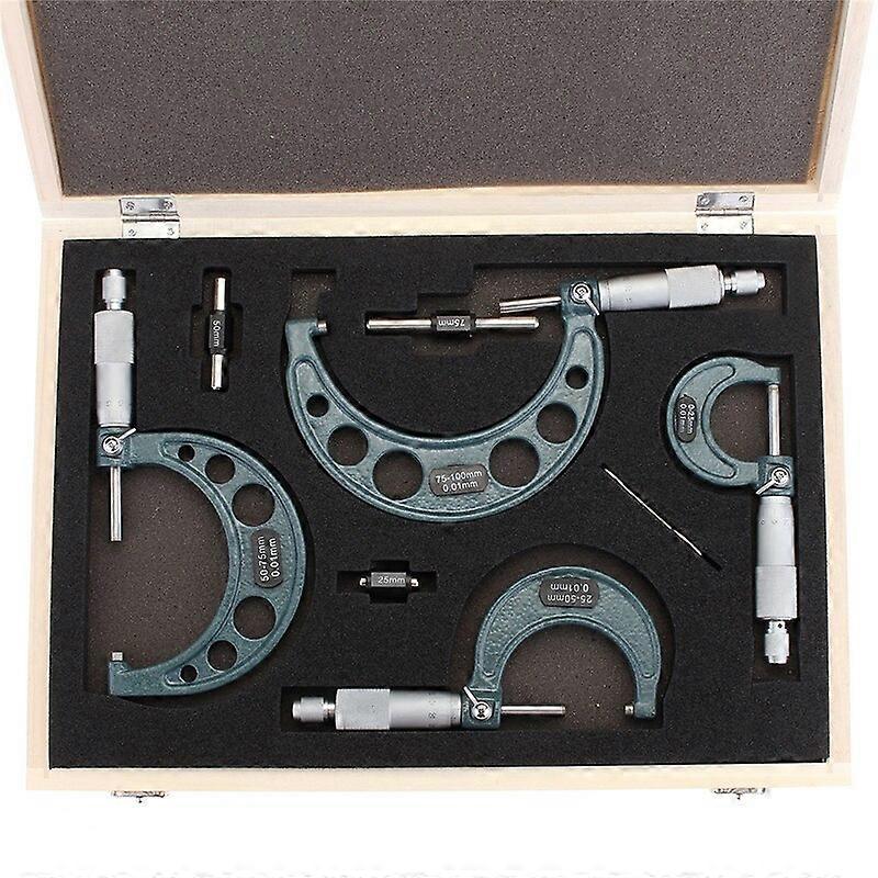 4Pcs Outside Micrometer Set Machinist Tool 0-4&quot; 0-100mm 4 Precision 0.01mm Accuracy Carbide Micrometer Set Measure Tool