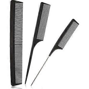 3 stk halekamme sæt kulstof styling kam fiber rottehalekam antistatisk varmebestandig frisør frisør kam stål, sort