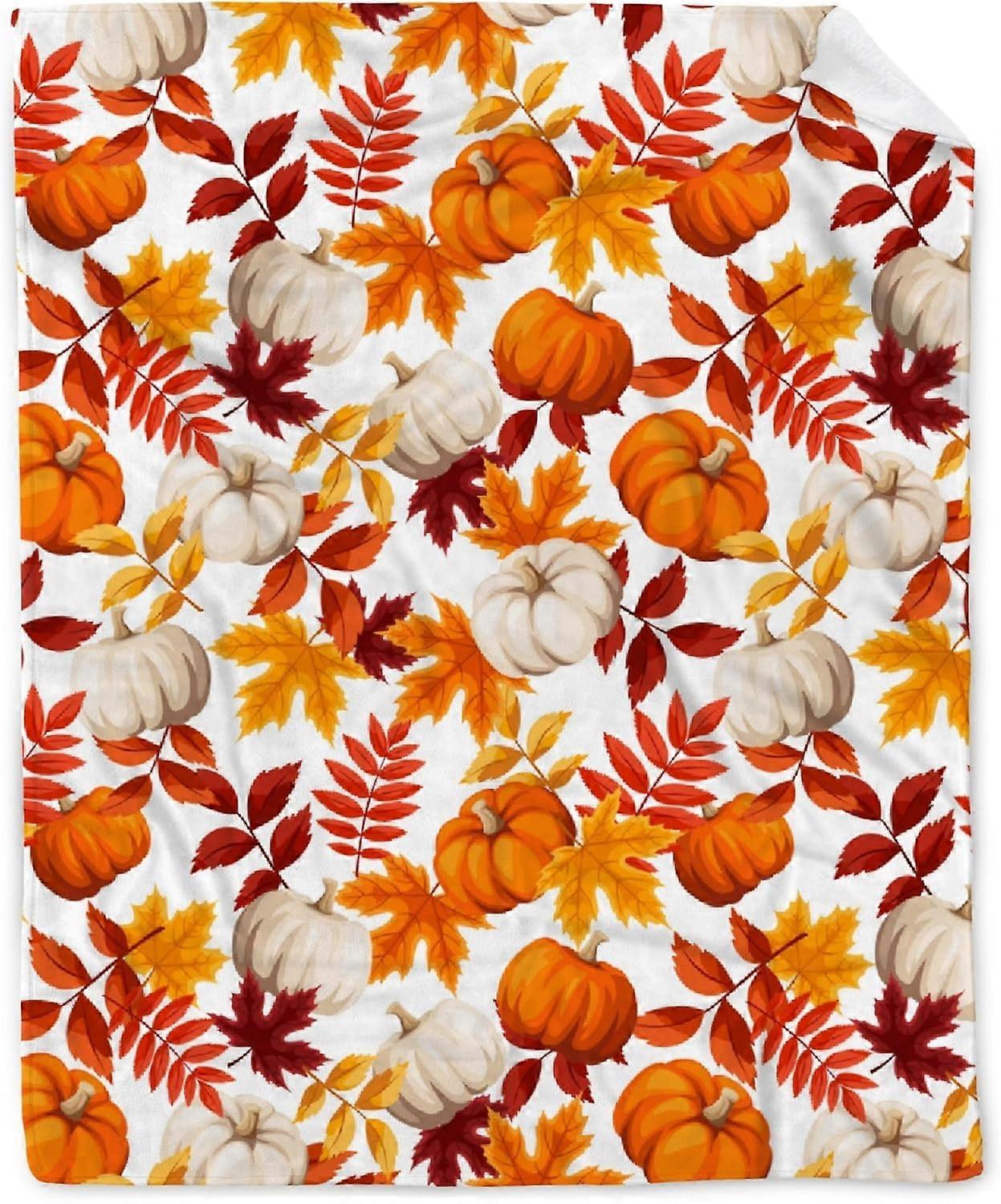 Fall Throw Blanket - Pumpkin Maple Leaf Autumn Blanket - Thanksgiving Fall Decor Gift - Ultra Plush Cozy Lightweight Thanksgiving Pumpkin Blanket for
