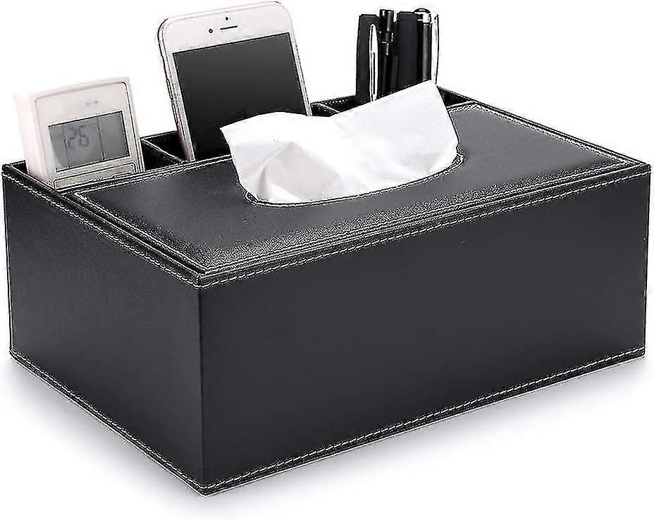 Rectangle Pu Leather Tissue Box With Remote Control Storage Box - Desk Storage Organizer (brown)