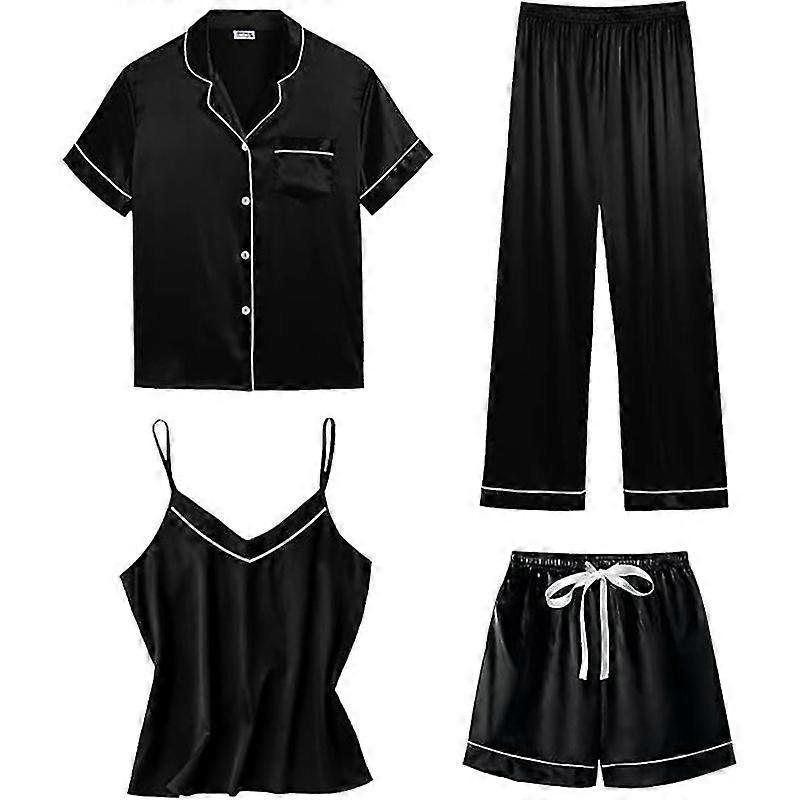 Bayan 4 adet Pijama Takımları İpek Saten Pijama Seksi Pjs Loungewear
