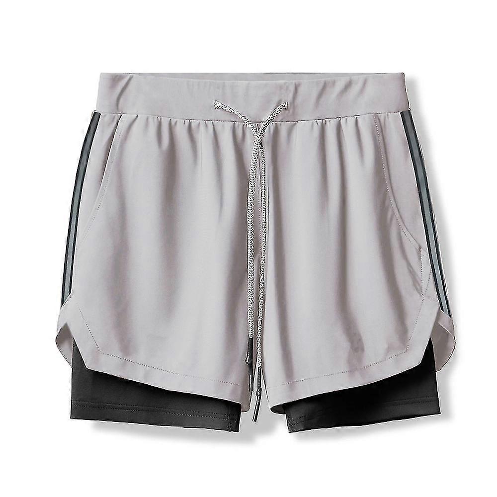 Mens Summer Drawstring Shorts Elastic Waist Pants Double Layer Sports Short Trousers