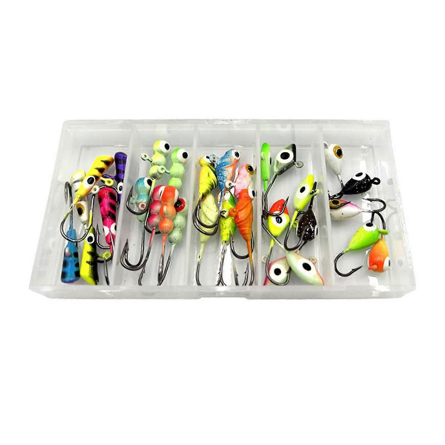 30Pcs/Set Glow in The Dark Fishing Lures Kit with Single Hook Prevent Escape Ice Fishing Jig Heads