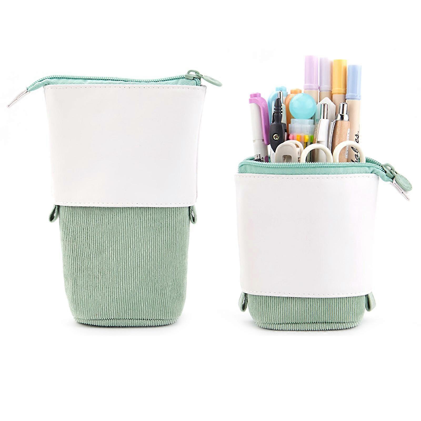 Pop-up Pencil Case Telescopic Holder Stationery Case PU Corduroy Stand-up Transformer Bag Large