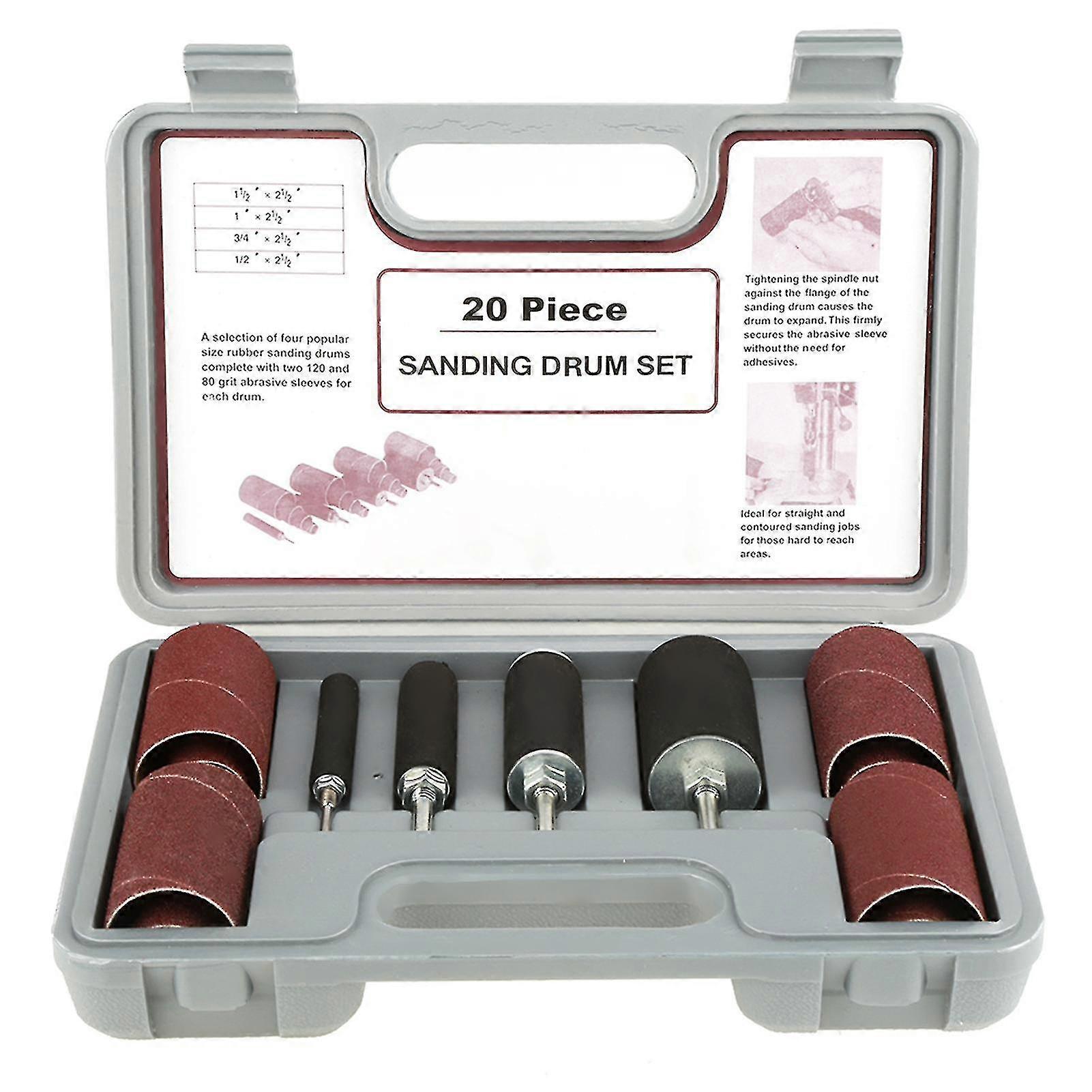 20pcs Spindle Sanding Drum Sander Tool Kit Set With Case For Drill Press