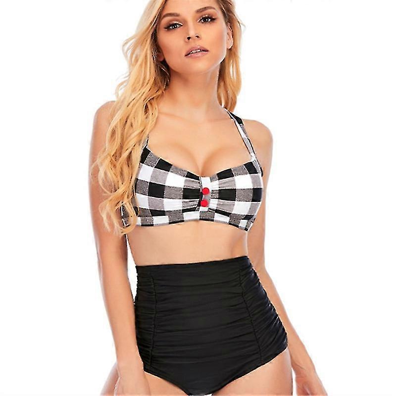 Maillots de bain Triangle pour femmes Mignon maillots de bain deux pièces Taille haute Bikin Treillis-xxxl