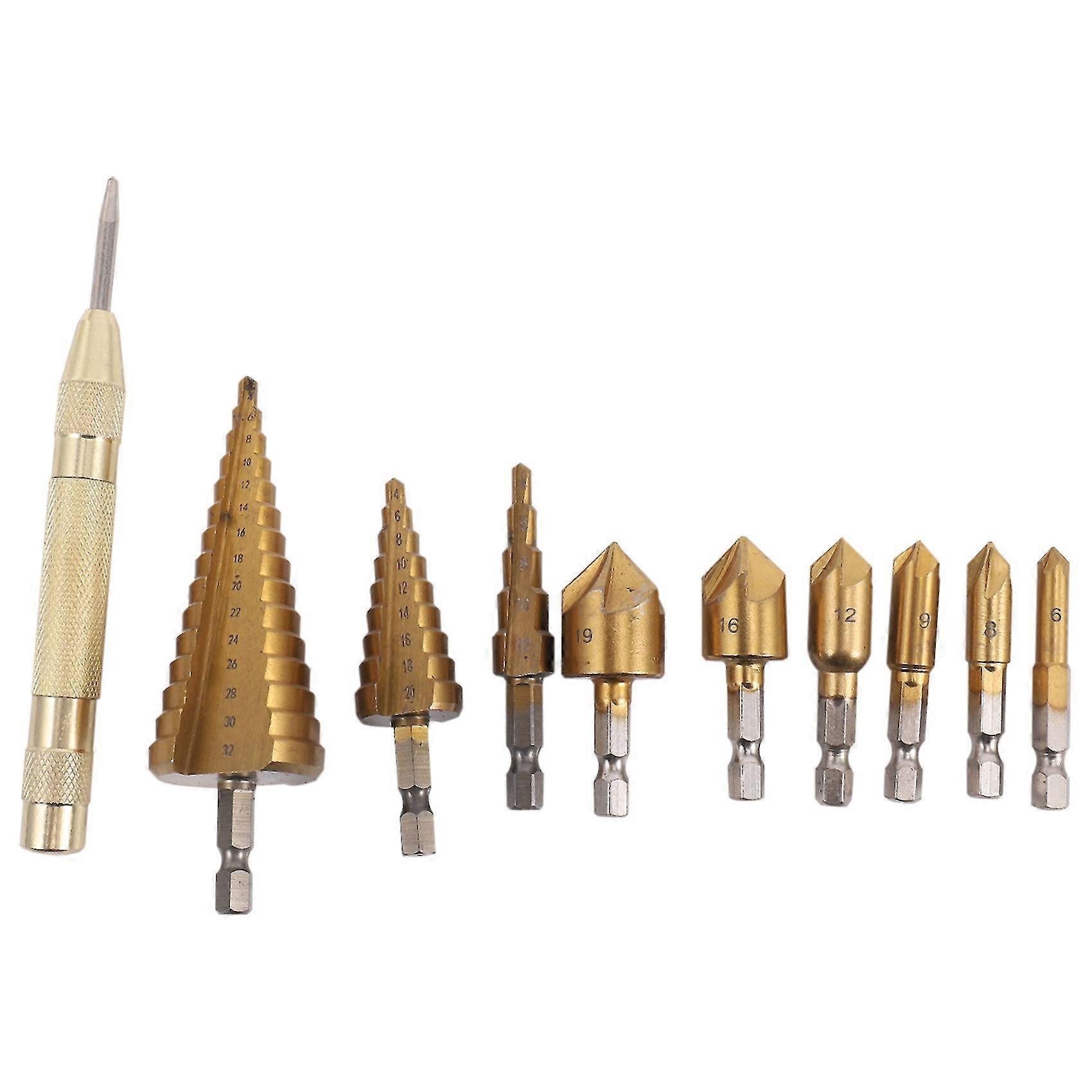 10pcs Step Drill Bit Set 1/4 Inch Hex 5 Flute Countersink Drill Bit Set With Automatic Spring Loaded