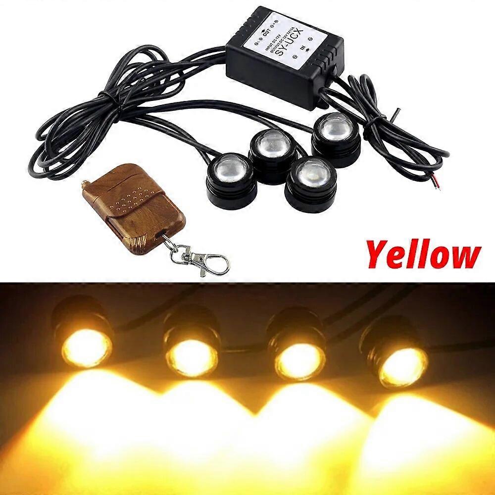 4 in 1 Car LED Eagle Eye Emergency Warning Strobe Light Wireless Remote Control Day Running Light DRL for Truck Motorcycle 12V