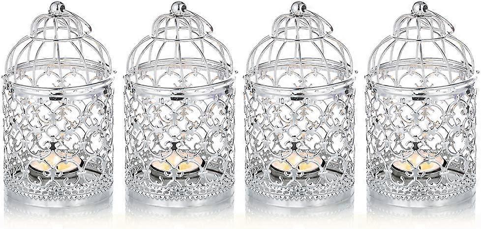 4 Pcs Decorative Lanterns Candle Holder Hanging , Silver