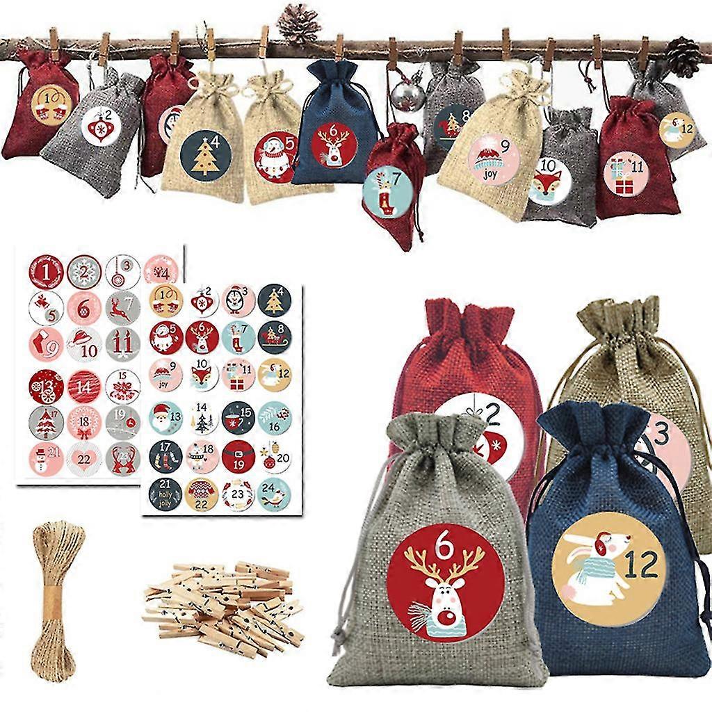 Christmas Advent Calendar Gift Bag Set For Diy Filling Fabric Bag Xmas Gift Bags