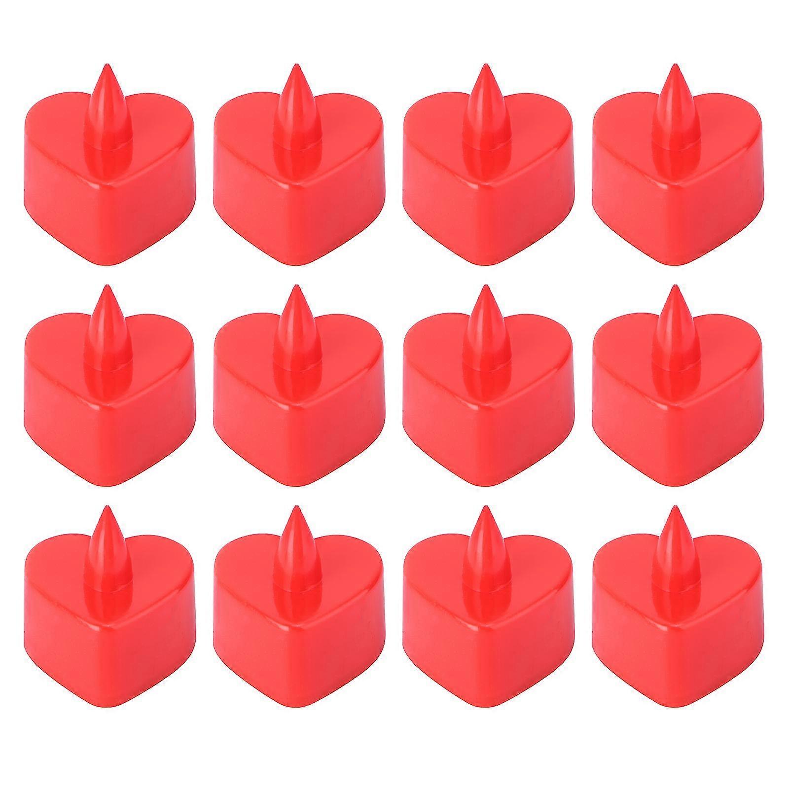 24pcs Led Electronic Candle Lamp Heart Shape Candle Lights Flameless Tealight Romantic Party Decor (red Shell, Red Light, No Flashing)