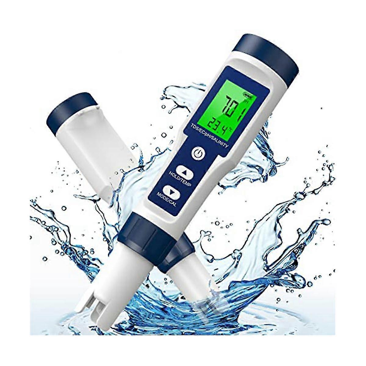 Tds Meter, 0-200000 ppm meter, 0-14 Ph meter, 5 i 1 TDS / ec / salt / temp / ph meter for drikkevann, basseng og fisketank Y