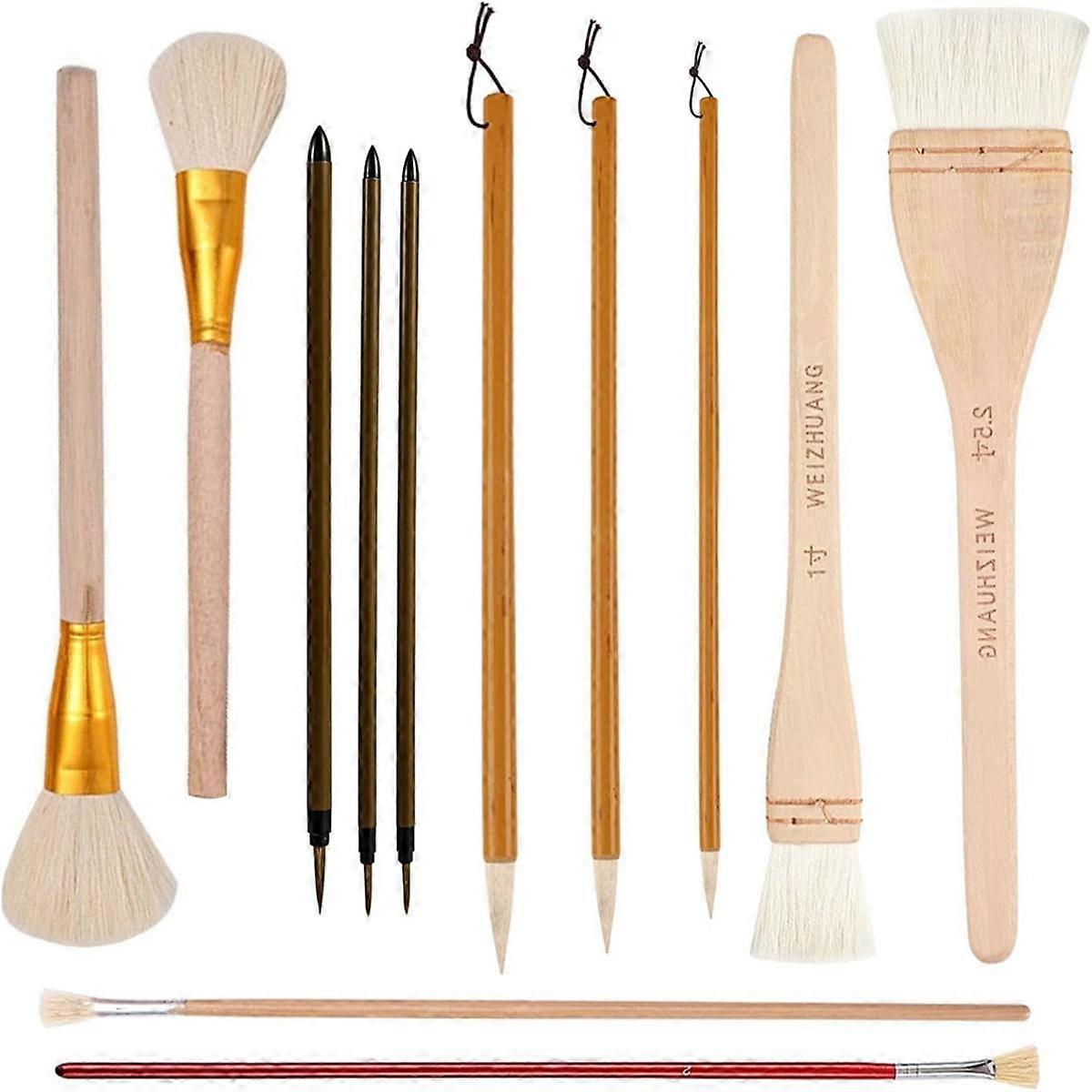 12Piece Pottery Glaze Brush Set Assorted Shapes for Pottery, Watercolor - Wool Bristle Art Paintbrushes for Artists
