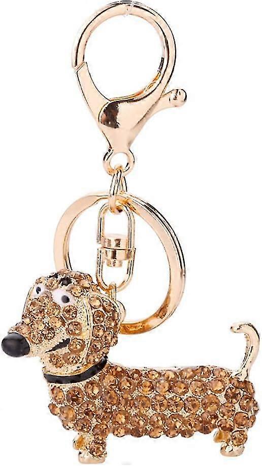Dachshund Keychain With Shiny Rhinestones Keychain, Alloy, Cute Keychainchampagne