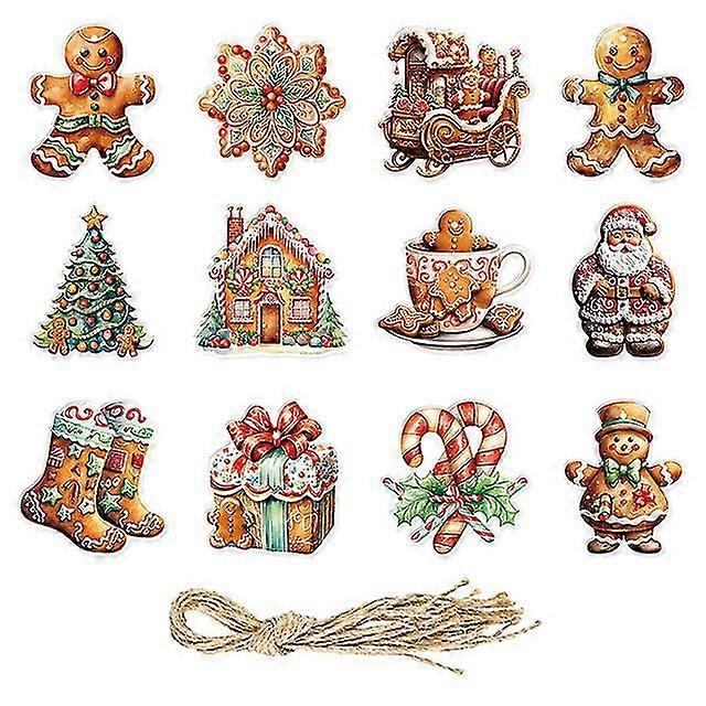 12 יחידות איש זנגביל עץ תלוי קישוטים קישוטים עליזים תליון נייר ראש השנה חג המולד Navidad תגי מתנה