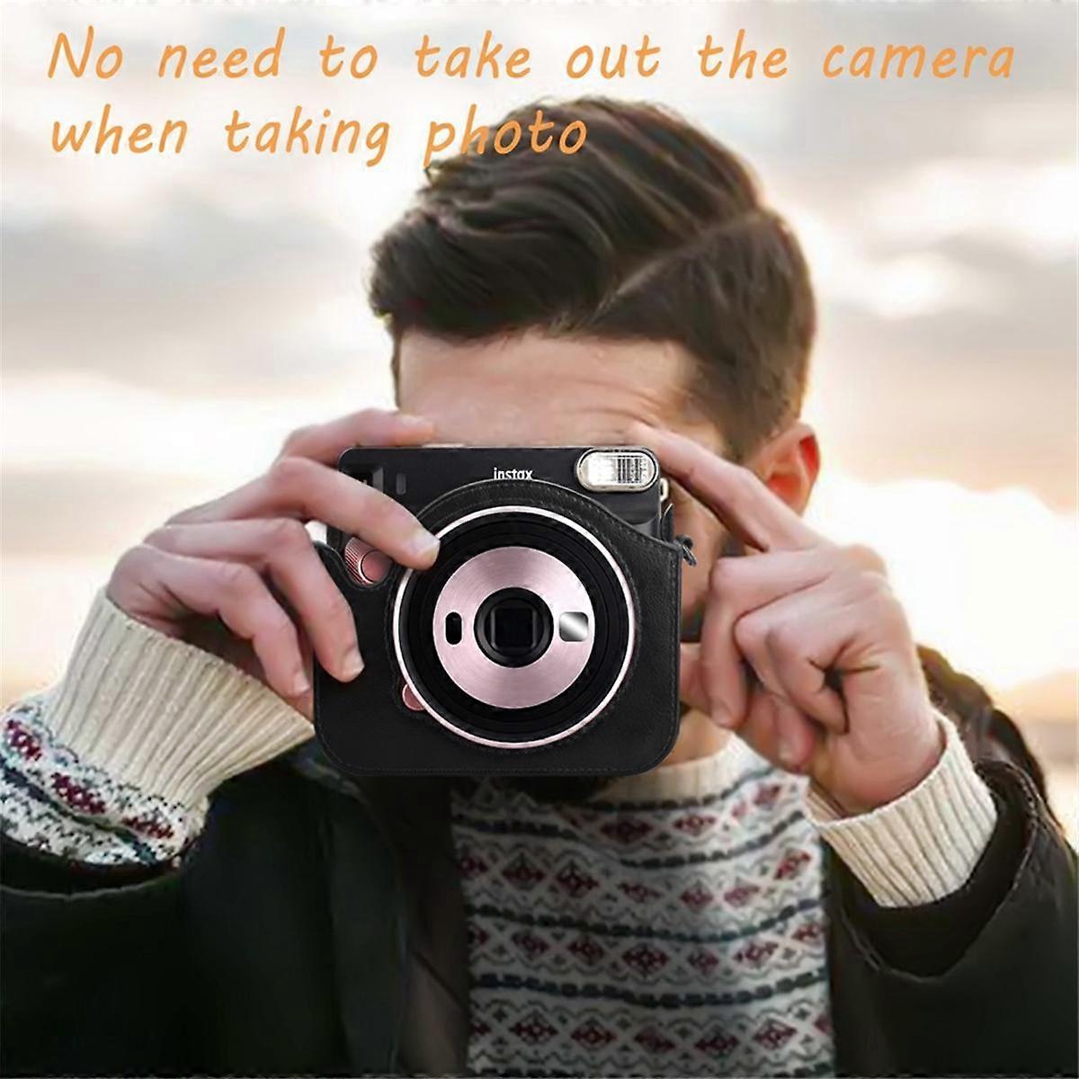 PU Leather Camera Bag with Strap Camera Case for Square SQ6 Instant Film Camera White