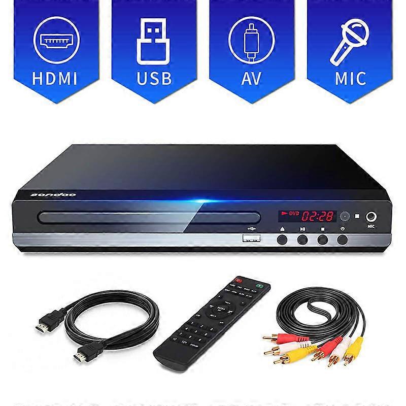DVD player for TV, DVD / CD / MP3 with USB socket, HDMI and AV output (HDMI and AV cable included), remote control