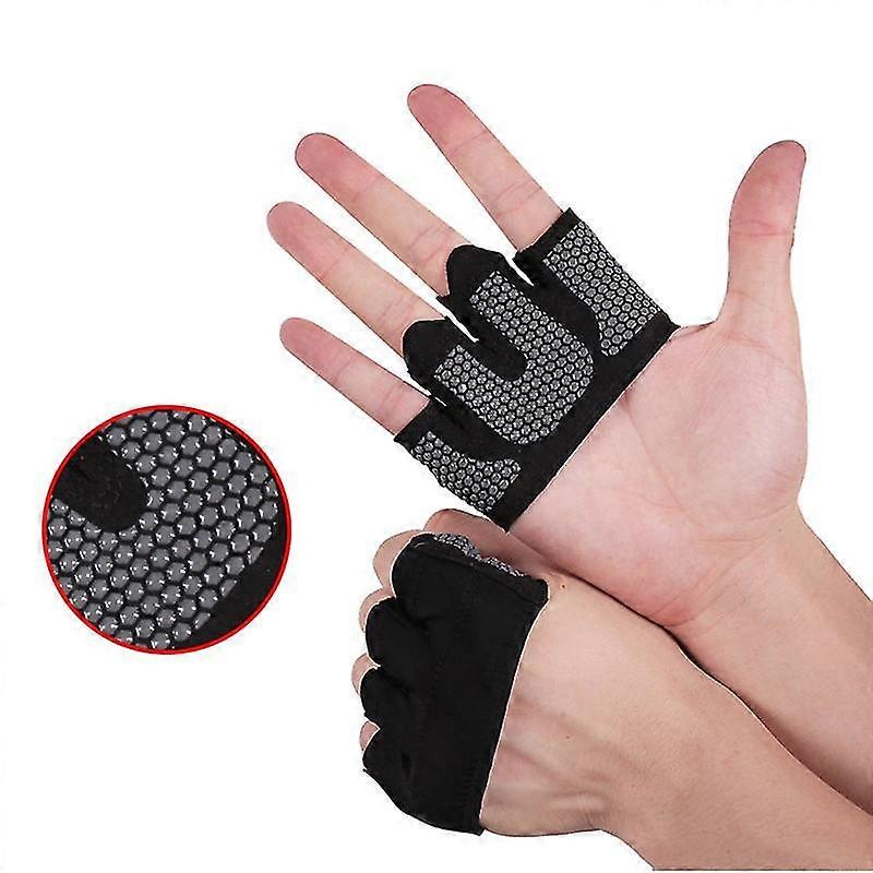 1 Pair Gym Gloves Non Slip Half Finger Gloves Fitness Weightlifting Sports Palm Protector Grey M