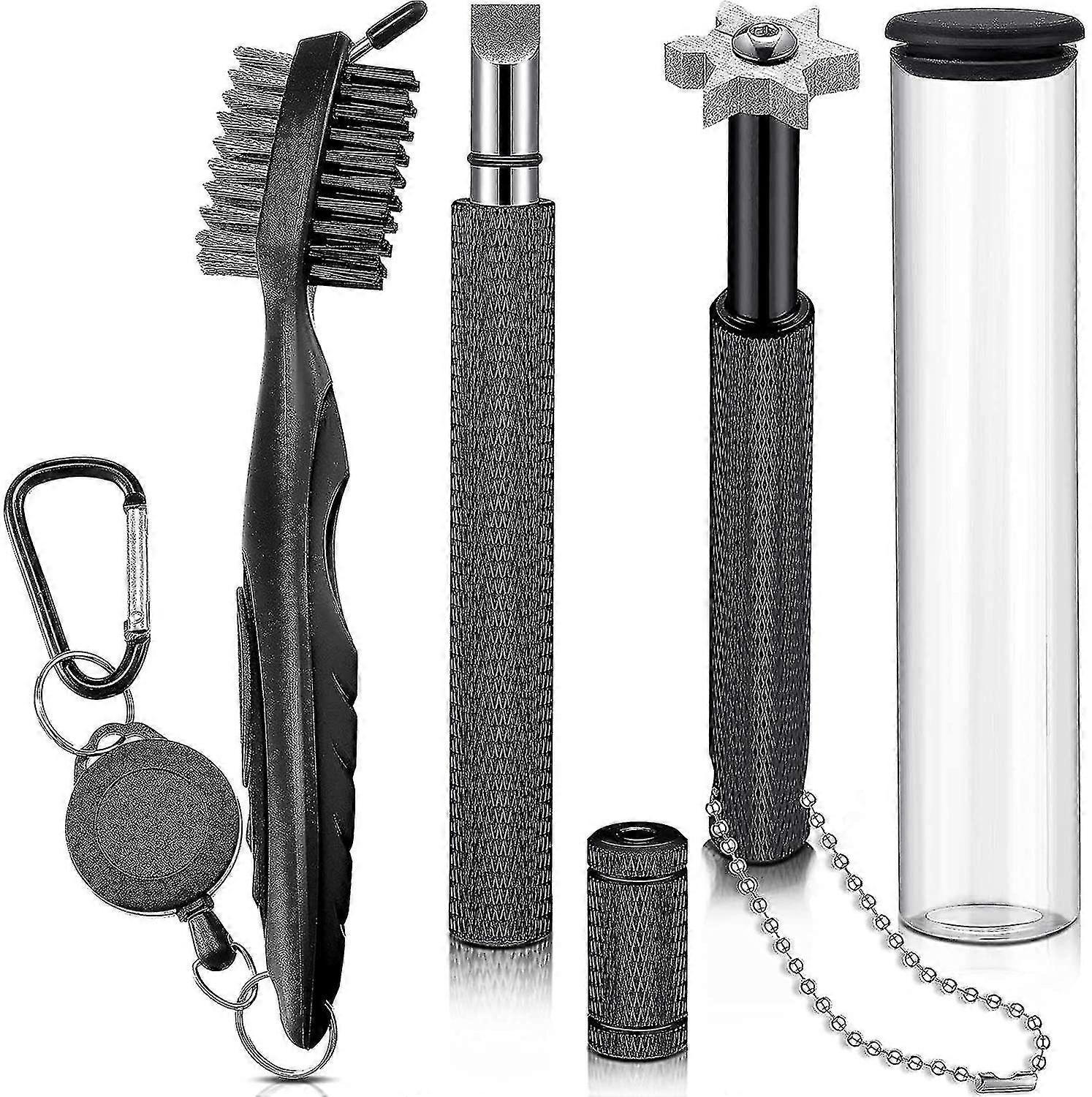 مجموعة أدوات الجولف النظيفة - فرشاة نادي الجولف القابلة للسحب و 2 مبراة أخدود نادي الجولف ، للأخاديد U & V ، مجموعات حادة ونظيفة لجميع الجولف (1set ، Bl