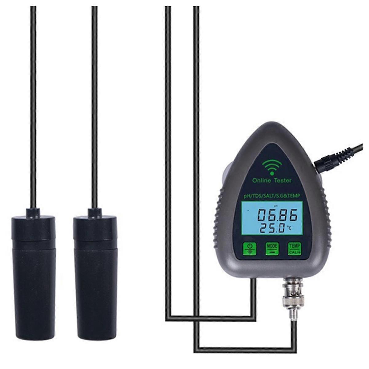 US Plug,WiFi Bluetooth 5 in 1 Water Quality Tester TDS/EC/SALT PH S.G.TEMP Digital Water Monitor fo