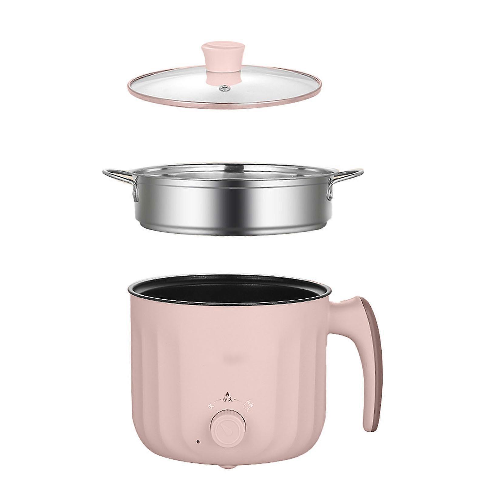 Electric Hot Pot Multi Function Anti Stick Coating Portable Small Electric Stir Fry Cooker for Dorm Office Pink+Steaming Grid