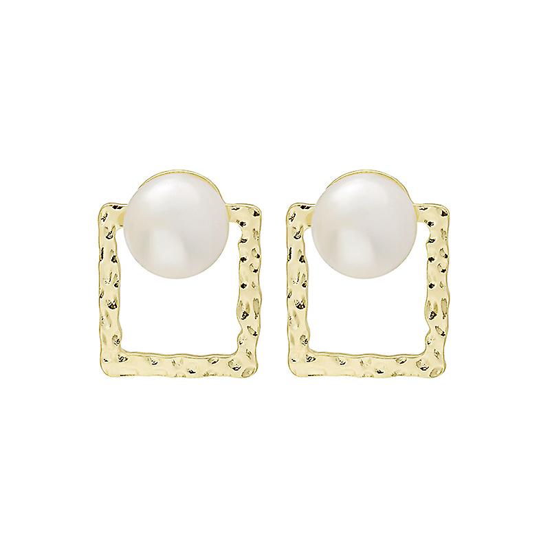 Silver Needle Simple Hollow Pearl Personality Exaggerated Bump Texture Square Earrings