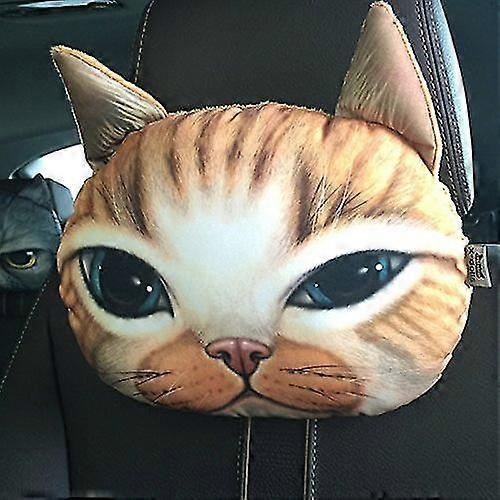 Creative Funny Doge Lifelike 3d Printed Car Headrest Animals Dog Cat Head Cartoon Pillow Protect Seat Neck (squinting Cat)