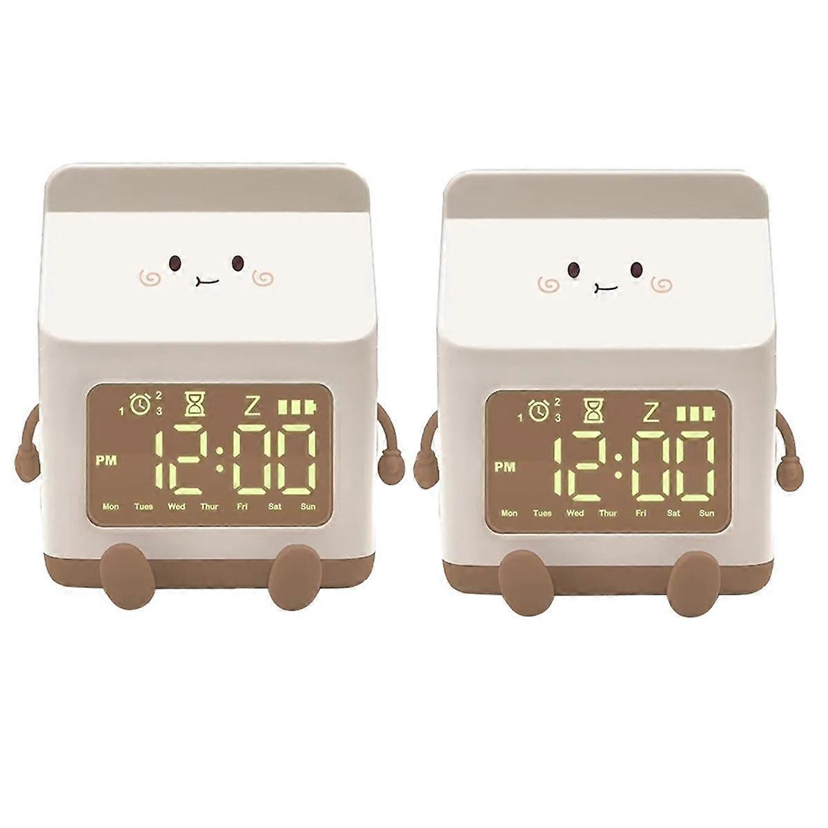Milk Carton Electronic Alarm Clock Student Mini Countdown Cute Small Alarm Clock Bedroom Clock Brown