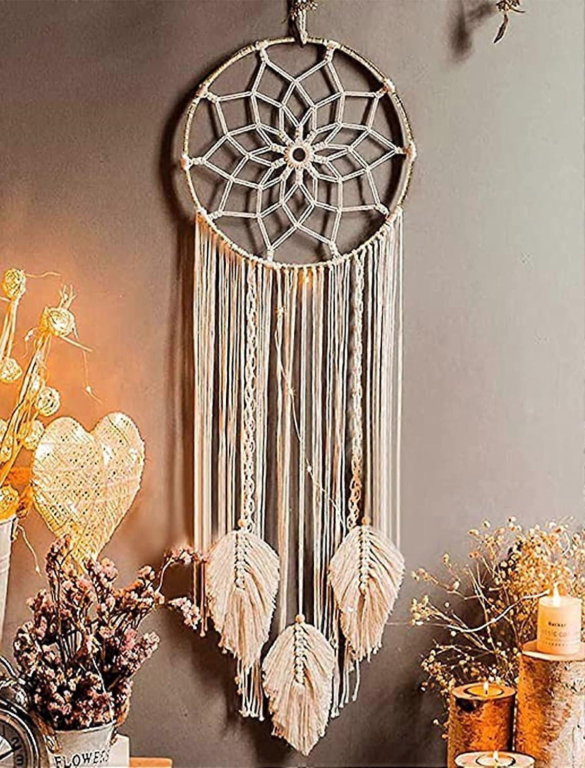 Mitsuba-Nice Dream Attrape Reve Geant Attrape Reve with Woven Feathers for Wall Hanging, Handmade, Bohemian, Home Decor, Gift, 85 x 25 cm
