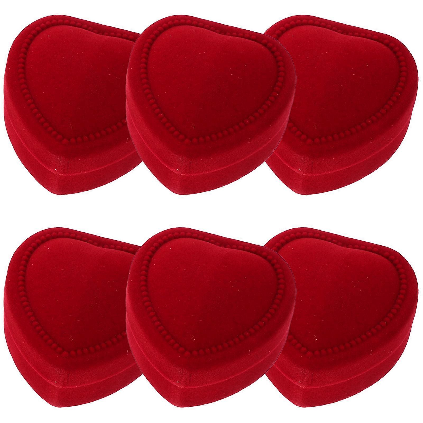 6pcs Heart Shaped Ring Box Wedding Ceremony Ring Box Proposal Engagement Ring Box Red