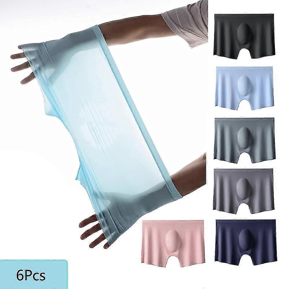 6pcs Men Panties, Mens Ice Silk Boxers Seamless Sexy Underwear, Man Ultra-thin Breathable Boxer Shorts, Male Underpants FRD