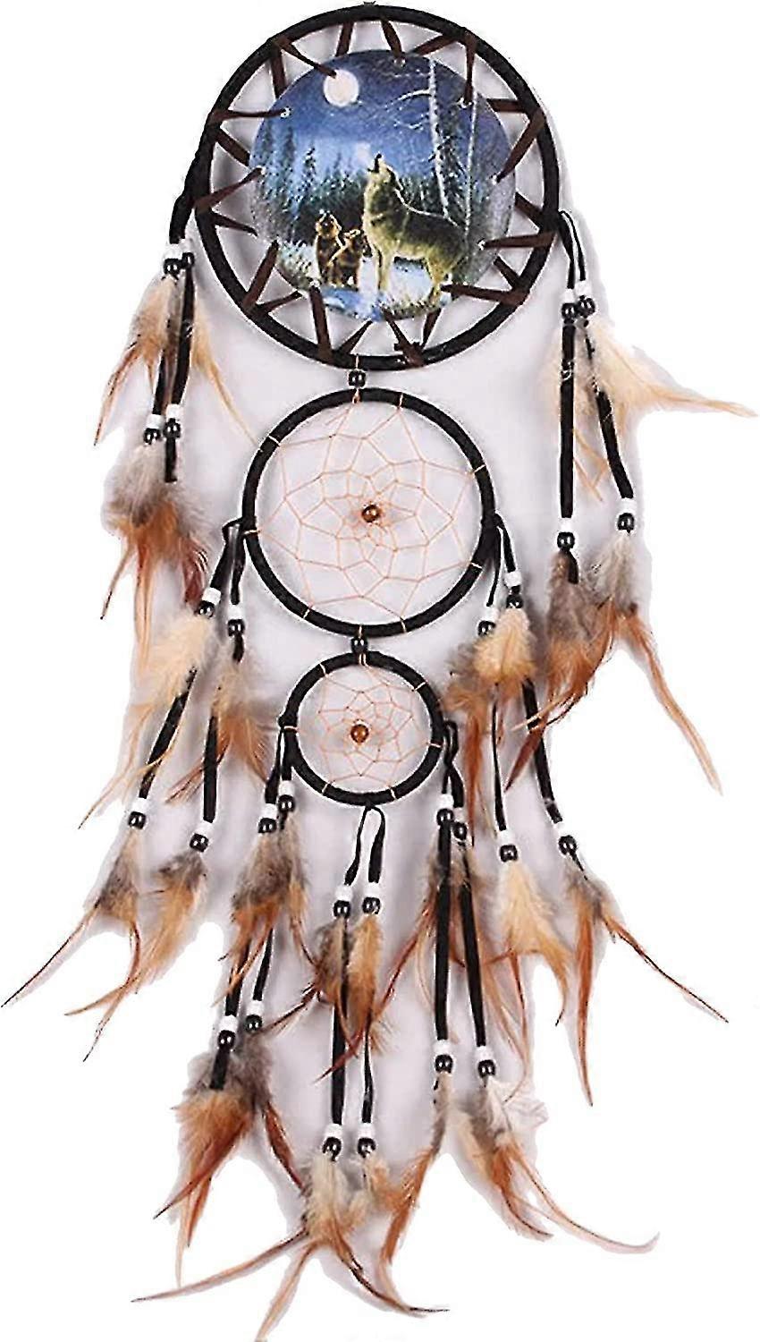 Large Howling Wolf Dream Catcher With Feathers