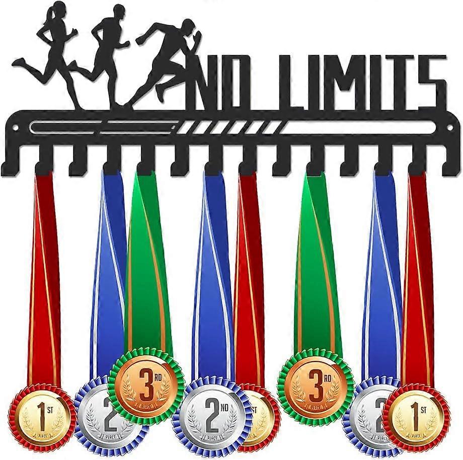 Running Medal Holder No Limit Medal Hanger Inspirational Text Medal Rack with 14 Hooks Wall Mounted Medal Display Hanger Rack Motivating Gifts for Spo