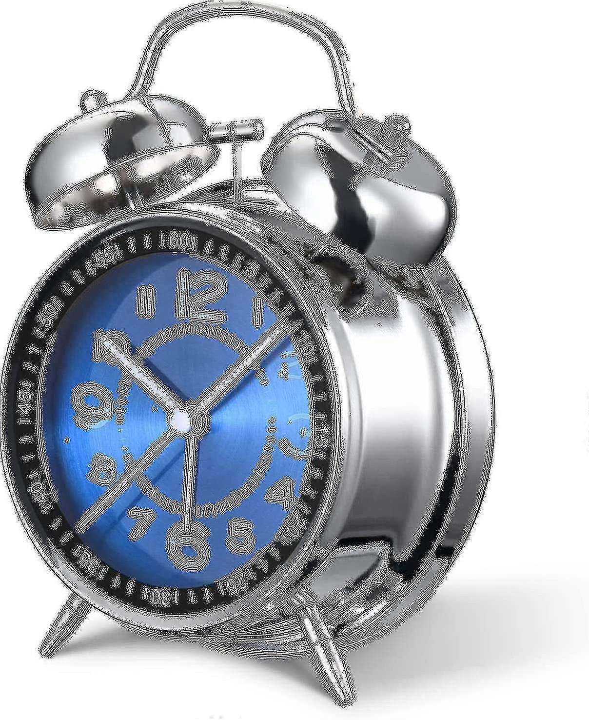 Loud Alarm Clock For Heavy Sleepers Adults,4 Inch Silent Non-ticking Quartz With Backlight,twin Bell (blue)